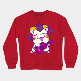 Jingle the wanderer hamster playing a riff on his red guitar Crewneck Sweatshirt